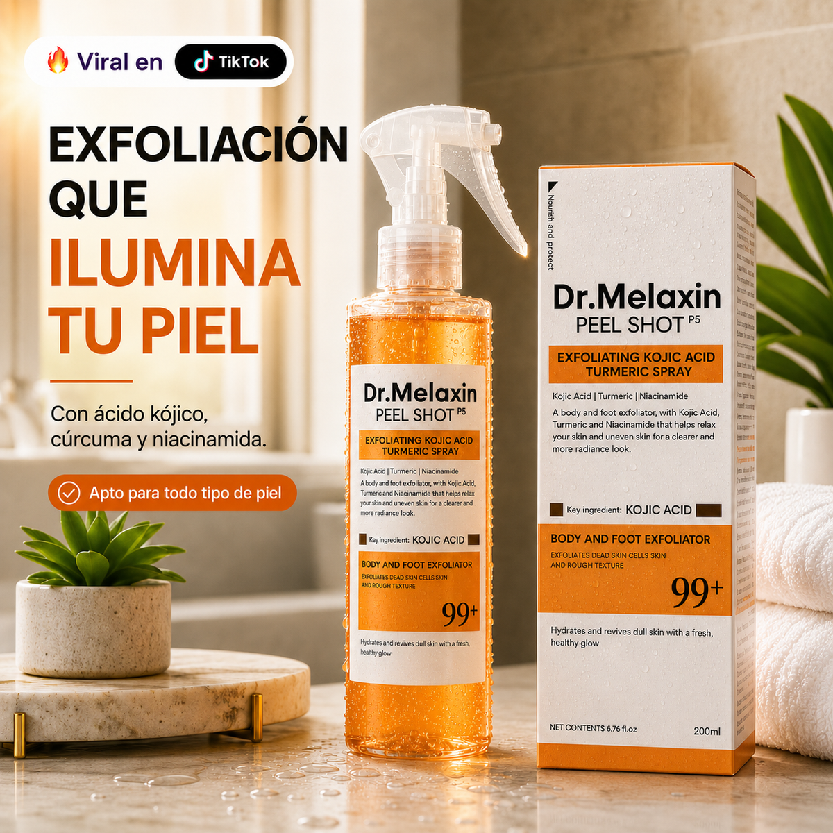 Dr. Melaxin Peel Shot P5 – Spray Exfoliante con Ácido Kójico y Cúrcuma | 200ml