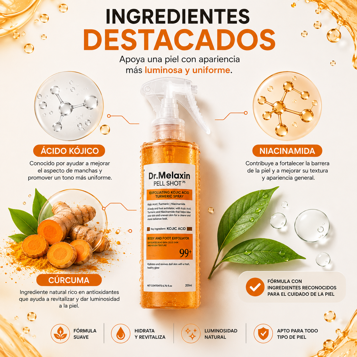 Dr. Melaxin Pell Shot P5 – Spray Exfoliante con Ácido Kójico y Cúrcuma | 200ml