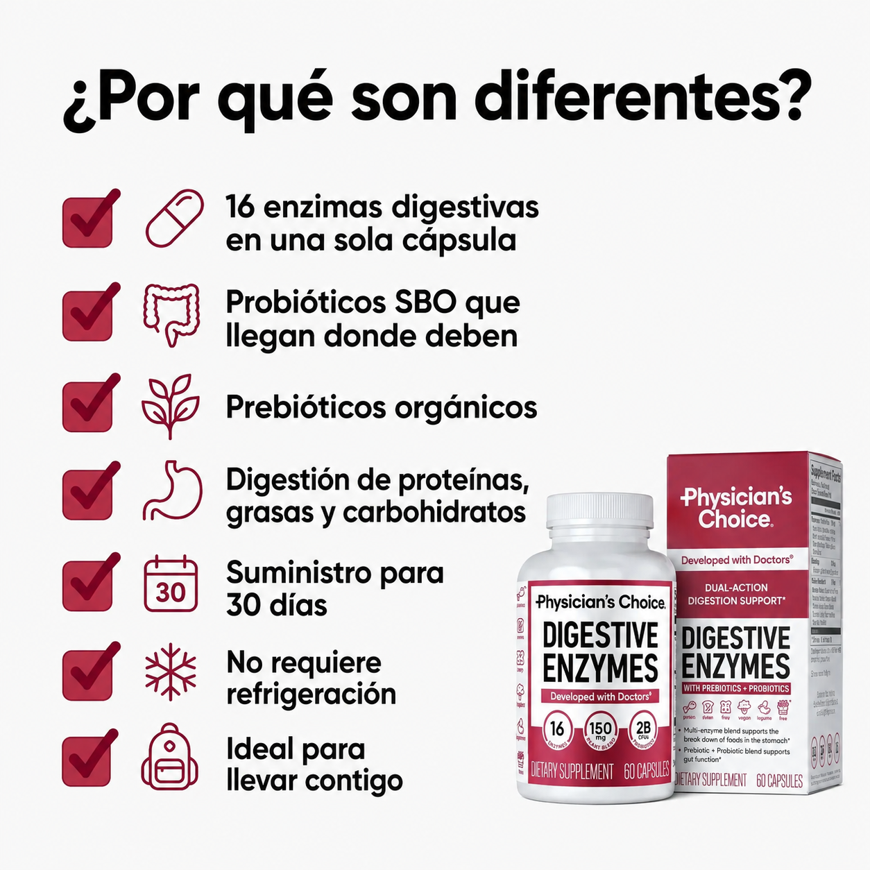 Enzimas Digestivas con Probióticos y Prebióticos – 16 Enzimas | Suministro 1 Mes