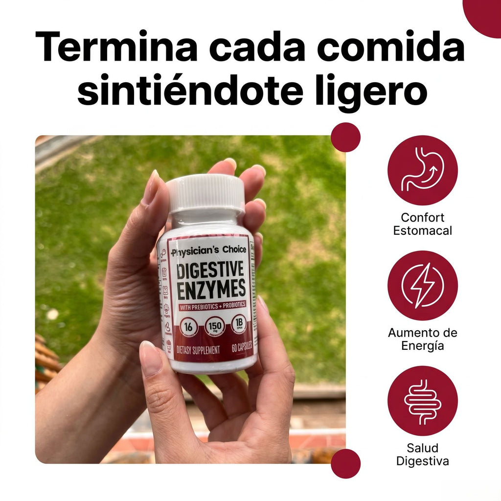 Enzimas Digestivas con Probióticos y Prebióticos – 16 Enzimas | Suministro 1 Mes