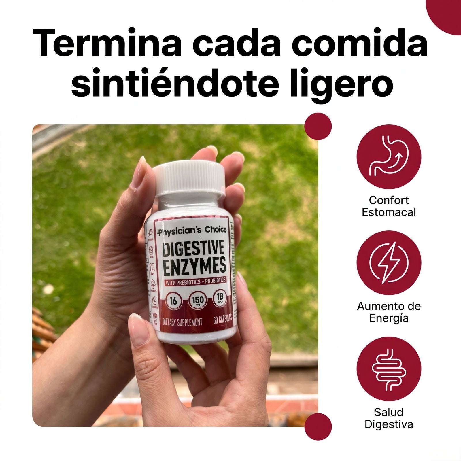 Enzimas Digestivas con Probióticos y Prebióticos – 16 Enzimas | Suministro 1 Mes