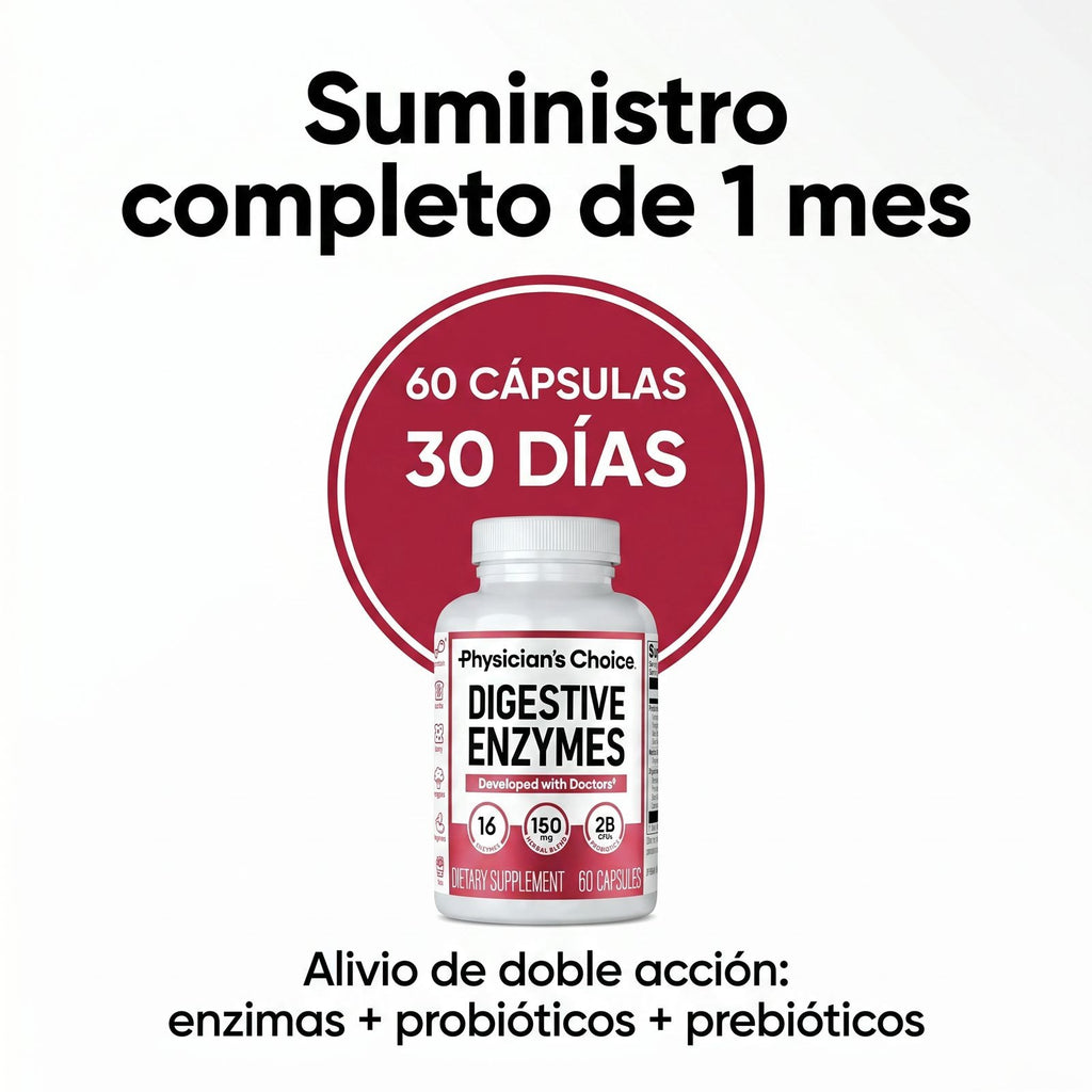Enzimas Digestivas con Probióticos y Prebióticos – 16 Enzimas | Suministro 1 Mes